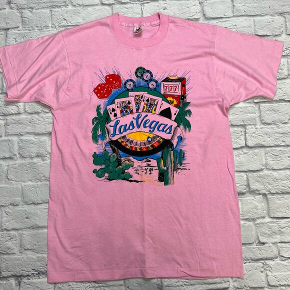 Vintage Single Stitch Las Vegas Graphic T-Shirt Pink Size XL DonMar '98 - Picture 1 of 5